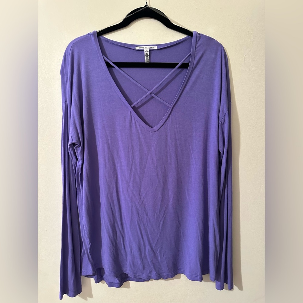 PINK Super Soft Crisscross V-neck, Purple, Size L